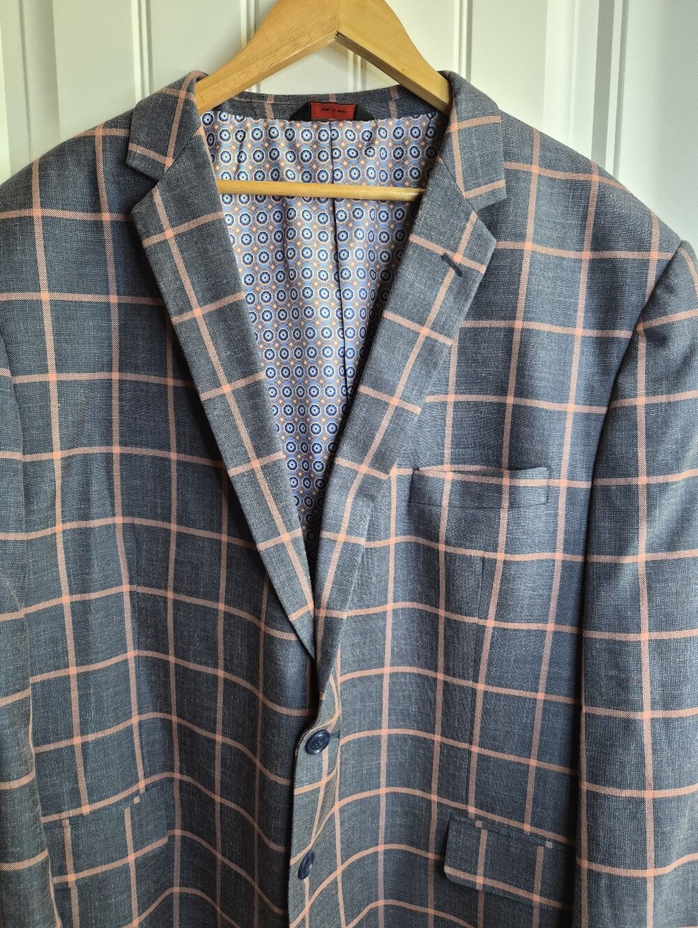 Sz 54 R Blue Window Pane Notch Lapel Sport Coat Classic Casual Preppy Cocktail